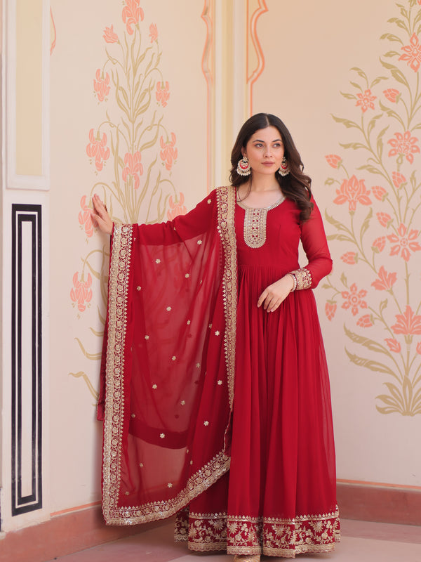 Faux Blooming Georgette Embroidered Gown with Dupatta