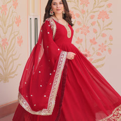 Faux Blooming Georgette Embroidered Gown with Dupatta