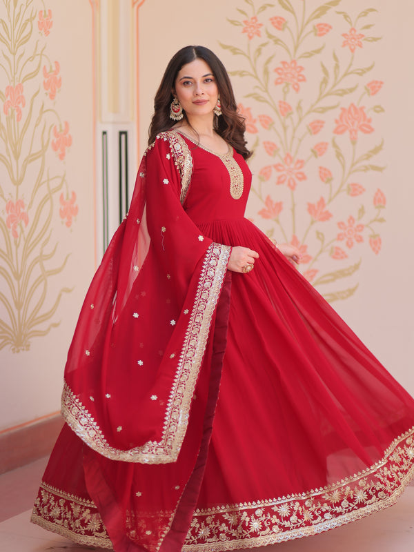 Faux Blooming Georgette Embroidered Gown with Dupatta
