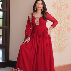 Faux Blooming Georgette Embroidered Gown with Dupatta
