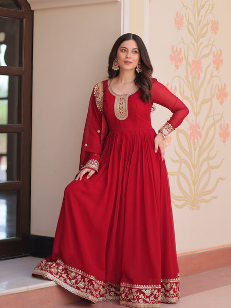 Faux Blooming Georgette Embroidered Gown with Dupatta