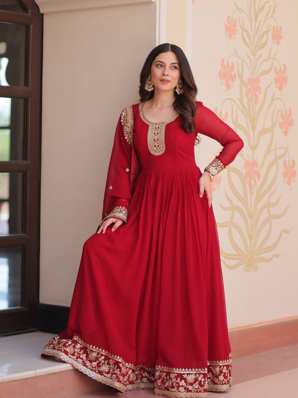 Faux Blooming Georgette Embroidered Gown with Dupatta