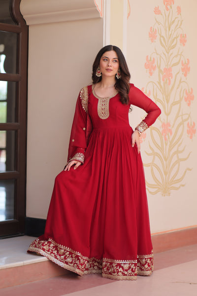 Faux Blooming Georgette Embroidered Gown with Dupatta
