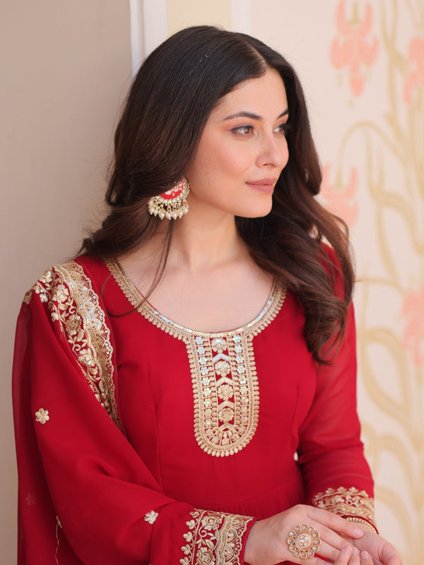Faux Blooming Georgette Embroidered Gown with Dupatta