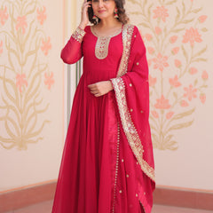 Faux Blooming Georgette Embroidered Gown with Dupatta