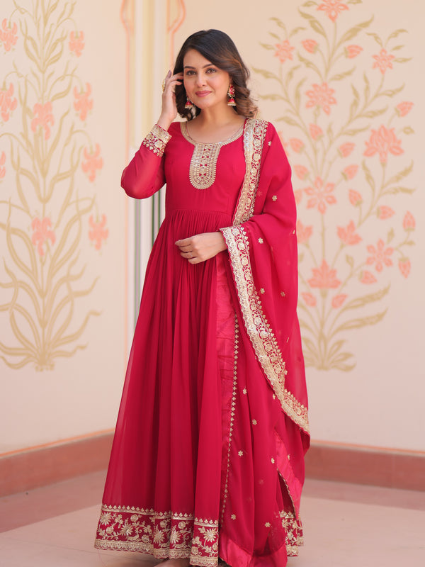 Faux Blooming Georgette Embroidered Gown with Dupatta