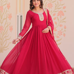 Faux Blooming Georgette Embroidered Gown with Dupatta