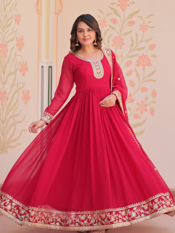 Faux Blooming Georgette Embroidered Gown with Dupatta