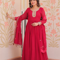 Faux Blooming Georgette Embroidered Gown with Dupatta