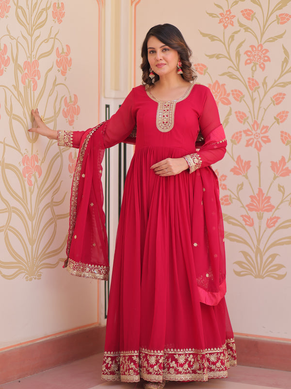 Faux Blooming Georgette Embroidered Gown with Dupatta