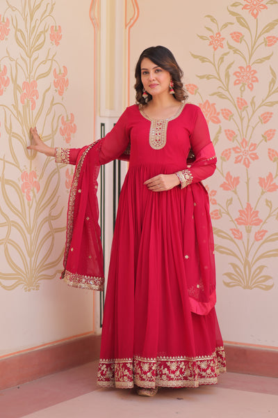 Faux Blooming Georgette Embroidered Gown with Dupatta