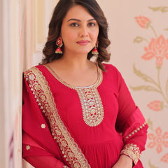 Faux Blooming Georgette Embroidered Gown with Dupatta