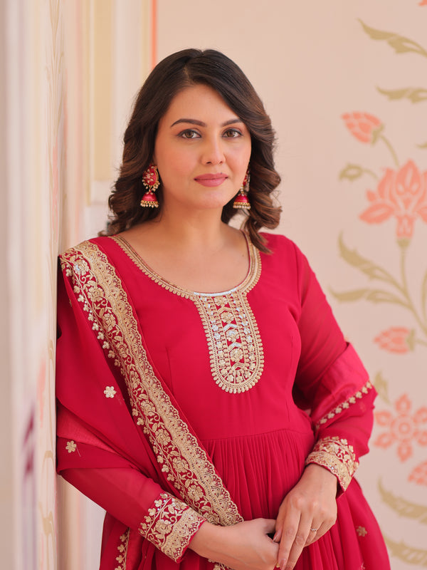Faux Blooming Georgette Embroidered Gown with Dupatta