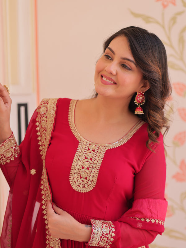 Faux Blooming Georgette Embroidered Gown with Dupatta