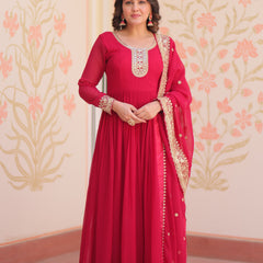 Faux Blooming Georgette Embroidered Gown with Dupatta