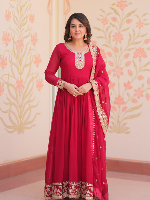 Faux Blooming Georgette Embroidered Gown with Dupatta