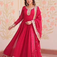 Faux Blooming Georgette Embroidered Gown with Dupatta
