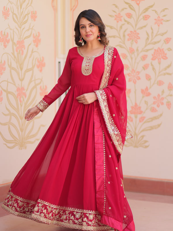 Faux Blooming Georgette Embroidered Gown with Dupatta