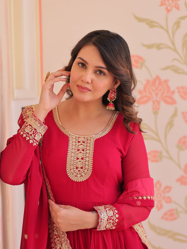 Faux Blooming Georgette Embroidered Gown with Dupatta