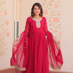 Faux Blooming Georgette Embroidered Gown with Dupatta