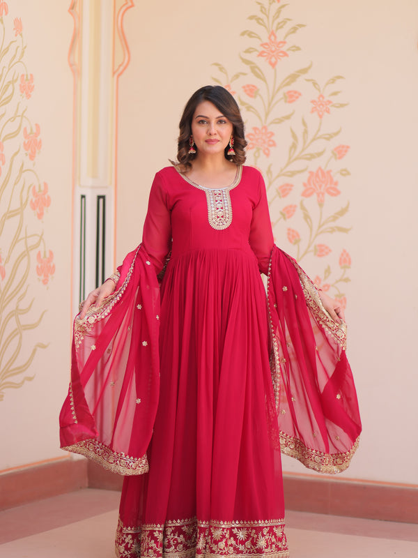 Faux Blooming Georgette Embroidered Gown with Dupatta