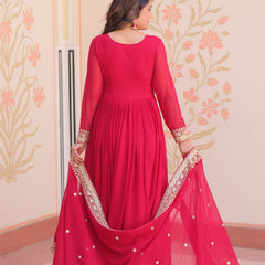 Faux Blooming Georgette Embroidered Gown with Dupatta