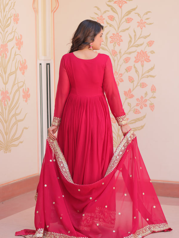 Faux Blooming Georgette Embroidered Gown with Dupatta