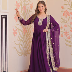 Faux Blooming Georgette Embroidered Gown with Dupatta