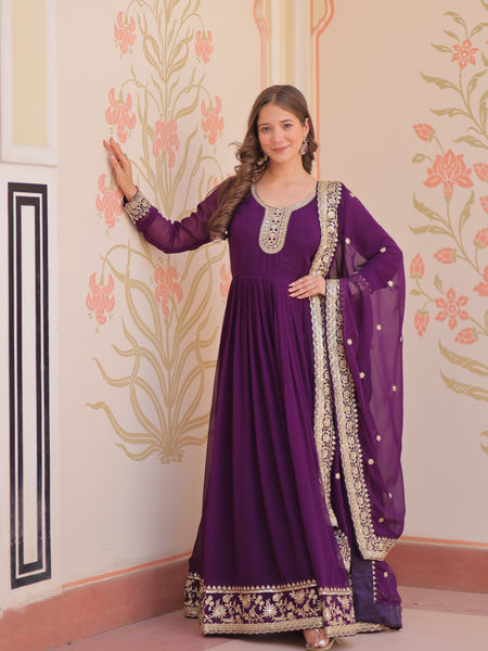 Faux Blooming Georgette Embroidered Gown with Dupatta