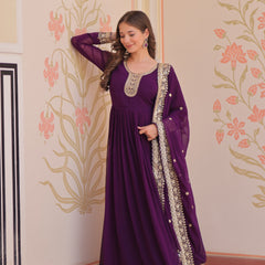 Faux Blooming Georgette Embroidered Gown with Dupatta