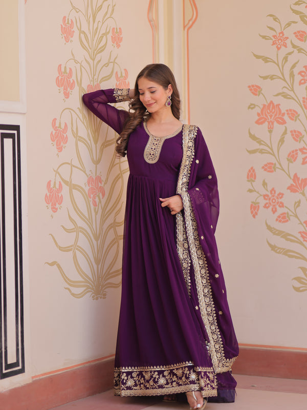 Faux Blooming Georgette Embroidered Gown with Dupatta