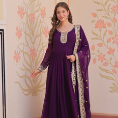 Faux Blooming Georgette Embroidered Gown with Dupatta