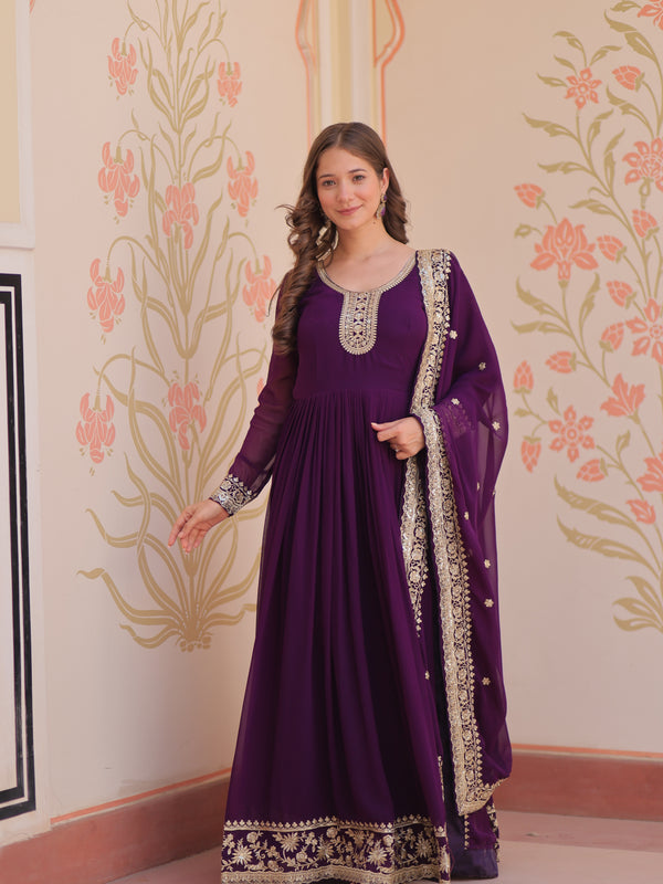 Faux Blooming Georgette Embroidered Gown with Dupatta