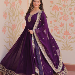 Faux Blooming Georgette Embroidered Gown with Dupatta