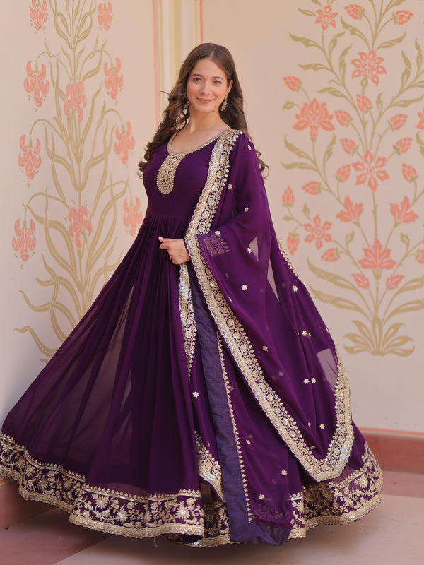 Faux Blooming Georgette Embroidered Gown with Dupatta