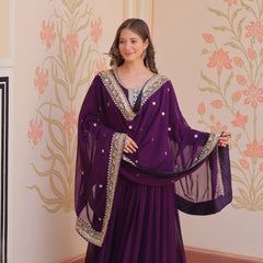 Faux Blooming Georgette Embroidered Gown with Dupatta