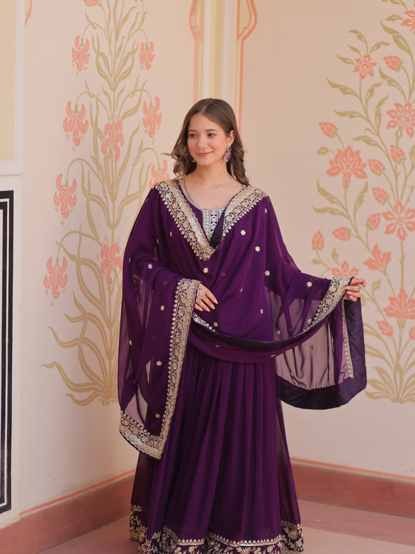 Faux Blooming Georgette Embroidered Gown with Dupatta