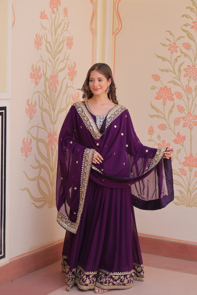 Faux Blooming Georgette Embroidered Gown with Dupatta