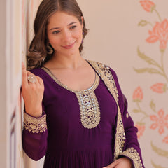 Faux Blooming Georgette Embroidered Gown with Dupatta