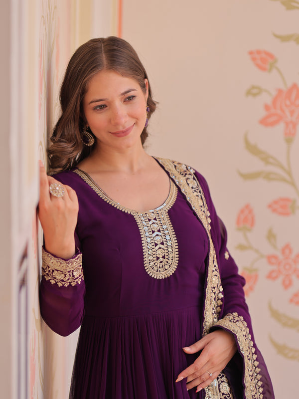 Faux Blooming Georgette Embroidered Gown with Dupatta