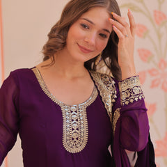 Faux Blooming Georgette Embroidered Gown with Dupatta