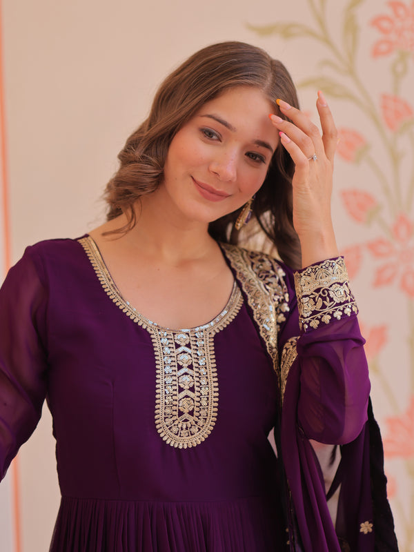 Faux Blooming Georgette Embroidered Gown with Dupatta