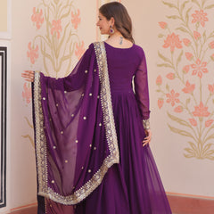 Faux Blooming Georgette Embroidered Gown with Dupatta