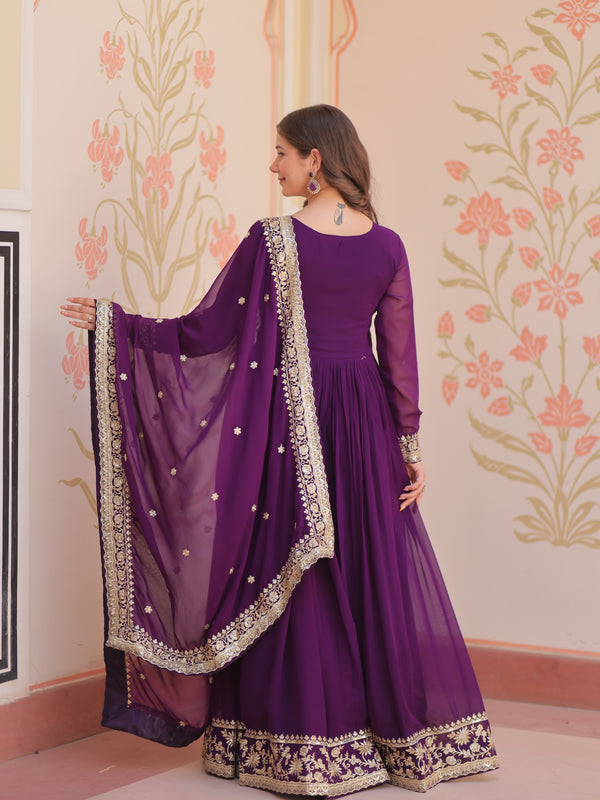 Faux Blooming Georgette Embroidered Gown with Dupatta