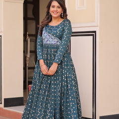 Position Print Choli Jequard Weave Gown