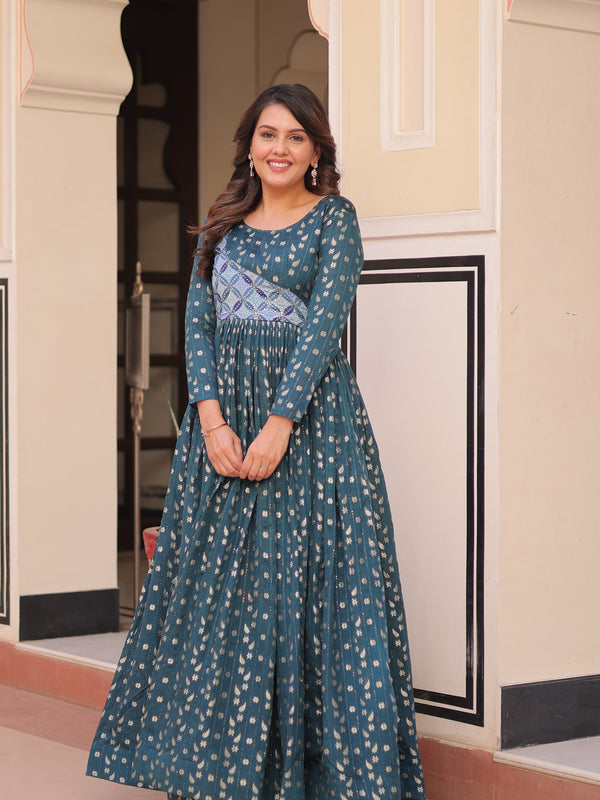 Position Print Choli Jequard Weave Gown