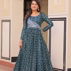 Position Print Choli Jequard Weave Gown