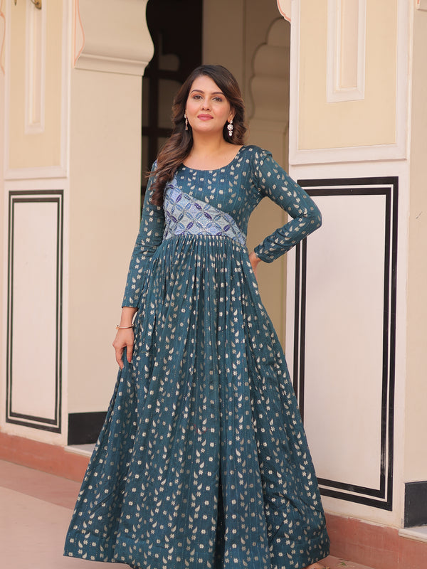Position Print Choli Jequard Weave Gown