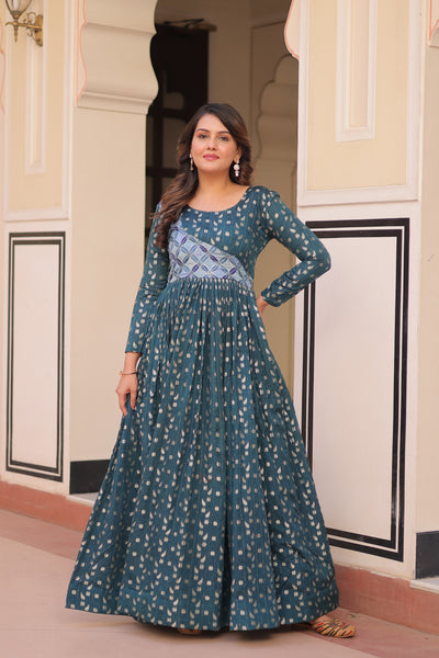 Position Print Choli Jequard Weave Gown