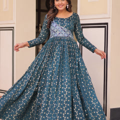 Position Print Choli Jequard Weave Gown